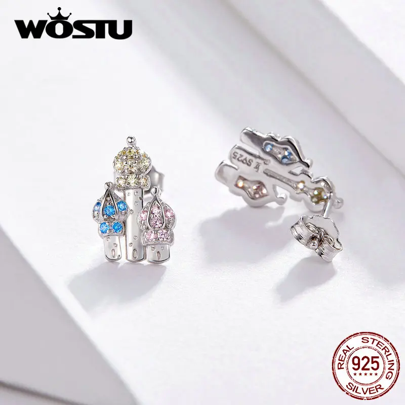 WOSTU многоцветные эмалированные серьги-гвоздики в виде замка принцессы 925 пробы серебряные женские свадебные серьги Роскошные ювелирные изделия FIE591