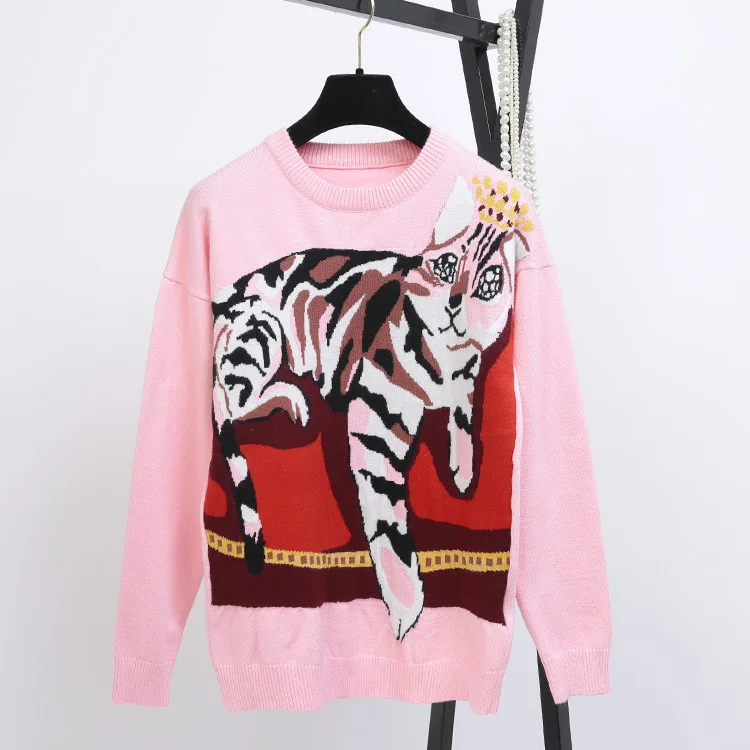 New Fashion Women Cat Jacquard Soft Sweater Loose Cute Thick Warm Long Sleeve Pullover Vintage Autumn Winter Cloth C-101 | Женская