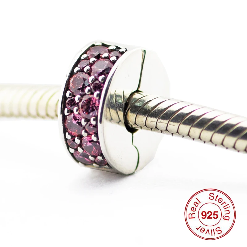 

Fits for Pandora Charms Bracelets 100% 925 Sterling-Silver-Jewelry Honeysuckle Pink Shinning Elegance Spacer Beads Free Shipping