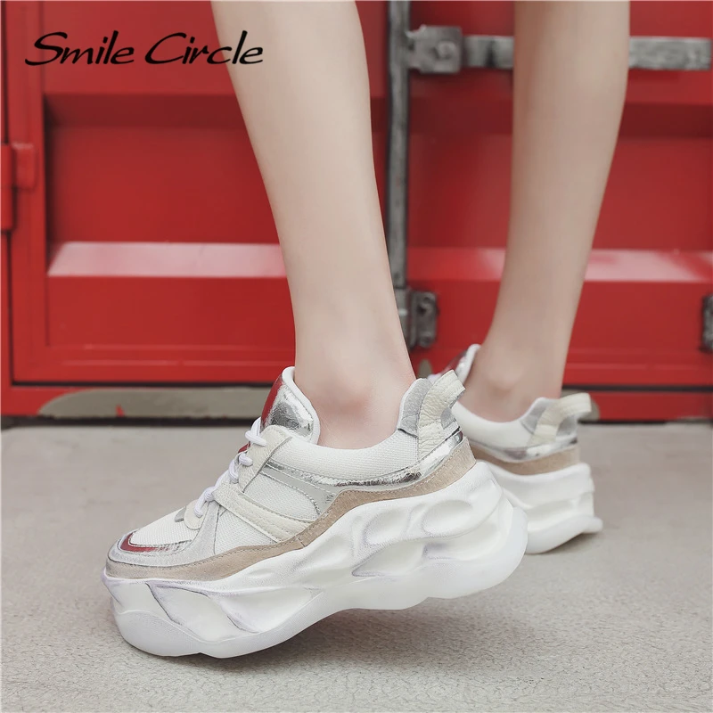 Smile Circle/2019 обувь на массивной танкетке женские кроссовки плоской подошве Модные