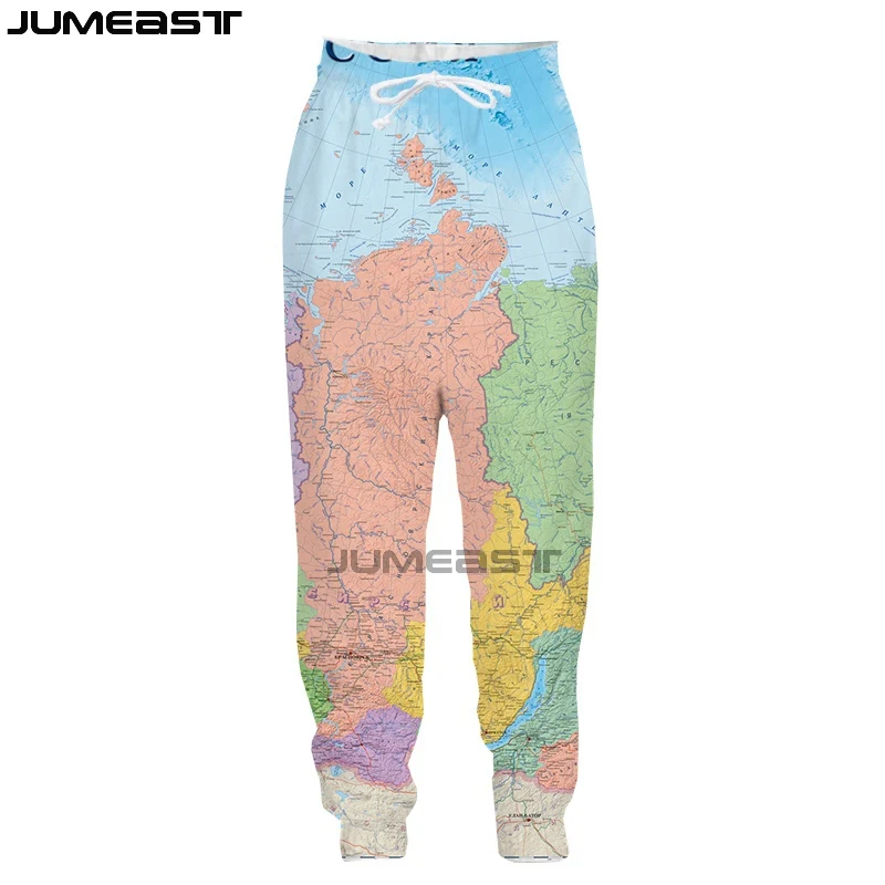 Бренд Jumeast мужские и женские повседневные длинные брюки с 3D принтом карты