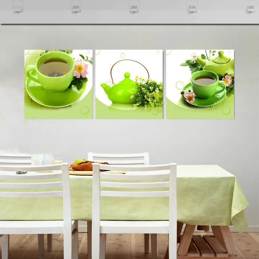 3 шт./компл. Современная Картина на холсте натюрморт зеленый чайник картины