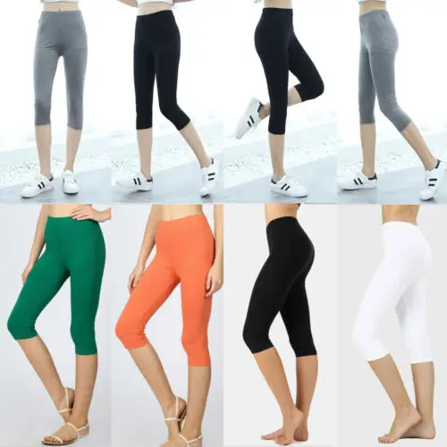 Летние женские короткие леггинсы с высокой талией однотонные спортивные