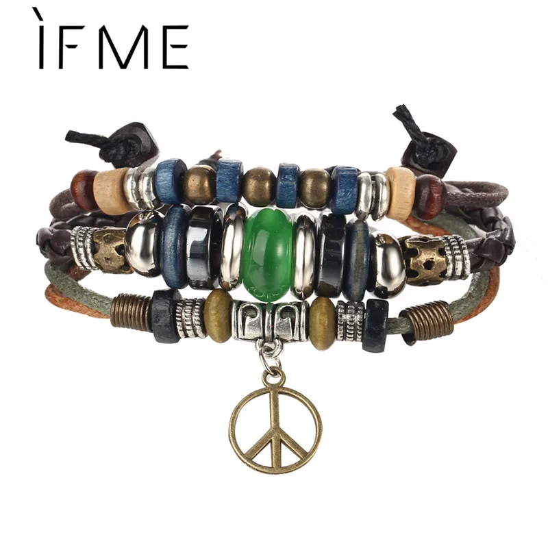 IF ME винтажный Многослойный кожаный браслет для мужчин Подвески ручной работы