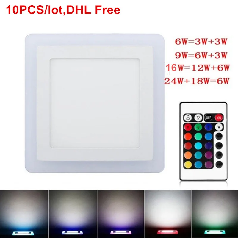 

Ultra Slim 6W 9W 16W 24W Square LED Panel Light Concealed Dual Color Cool White+Blue/Red/Pink/RGB Lamp Downlight AC100-265V