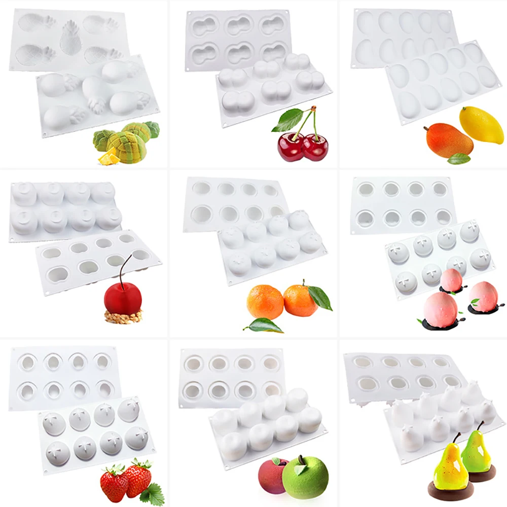 

13PCS/Lot Fruit Apple Lemon Pear Cherry Mousse Silicone Cake Mold 3D Baking Mould Chocolate Decoration Muffin Moule Cookie DIY