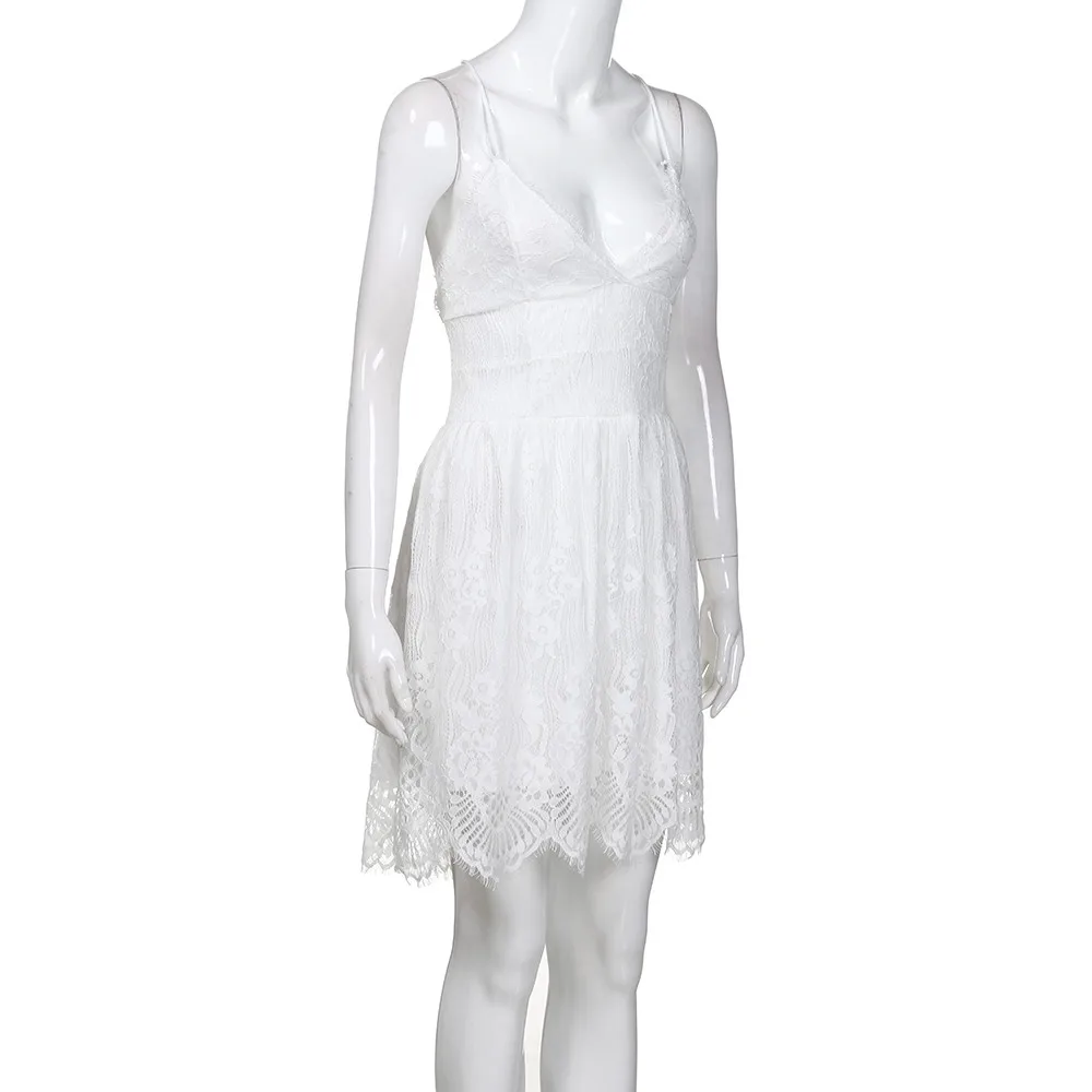 2019 mini dress Women summer beach sexy Lace dresses Sleeveless Bodycon Cocktail Party Bandage Dresses robe femme 0.4 | Женская одежда