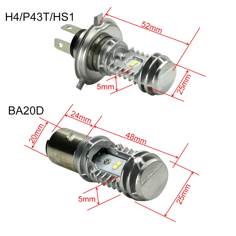 Лампа светодиодная для мотоциклетных Фар H4 P43t HS1 BA20D H6 1080Lm H/L| |