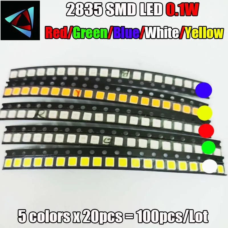 100 шт. 2835 0 1 Вт SMD светодиодный 5 цветов x 20 диоды СВЕТОДИОДНЫЙ светоизлучающие