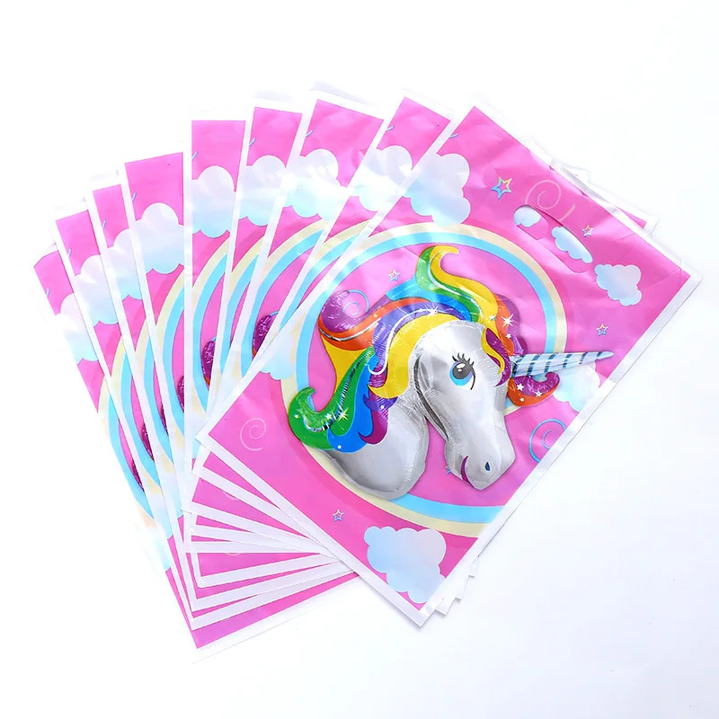 Unicorn 2 10Pcs Мультфильм Русалка тема Подарочная сумка ребенок день рождения свадебное украшение Конфеты Печенье Десерт пластиковые пакеты - Цвет: Unicorn 2 10Pcs