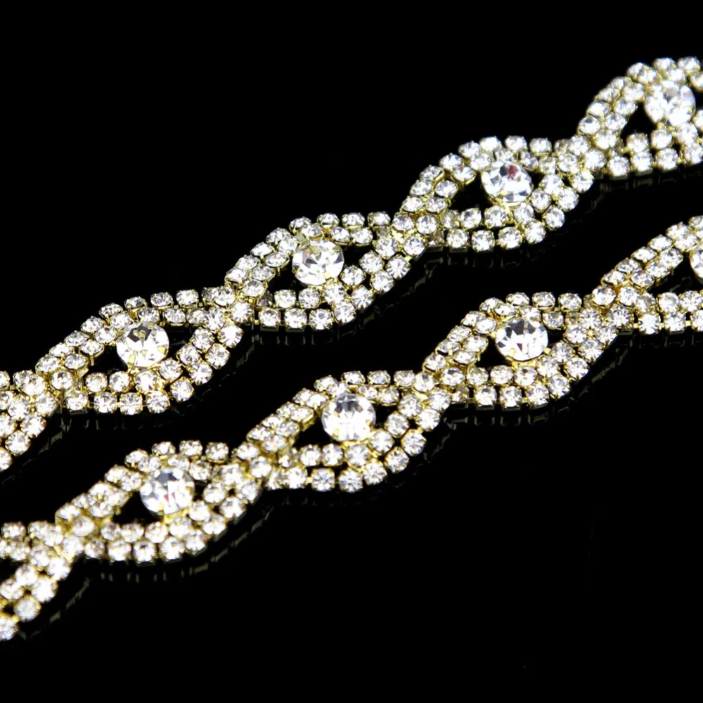 1Yd доступный потрясающий горный хрусталь Кристалл Золотая аппликация цепь