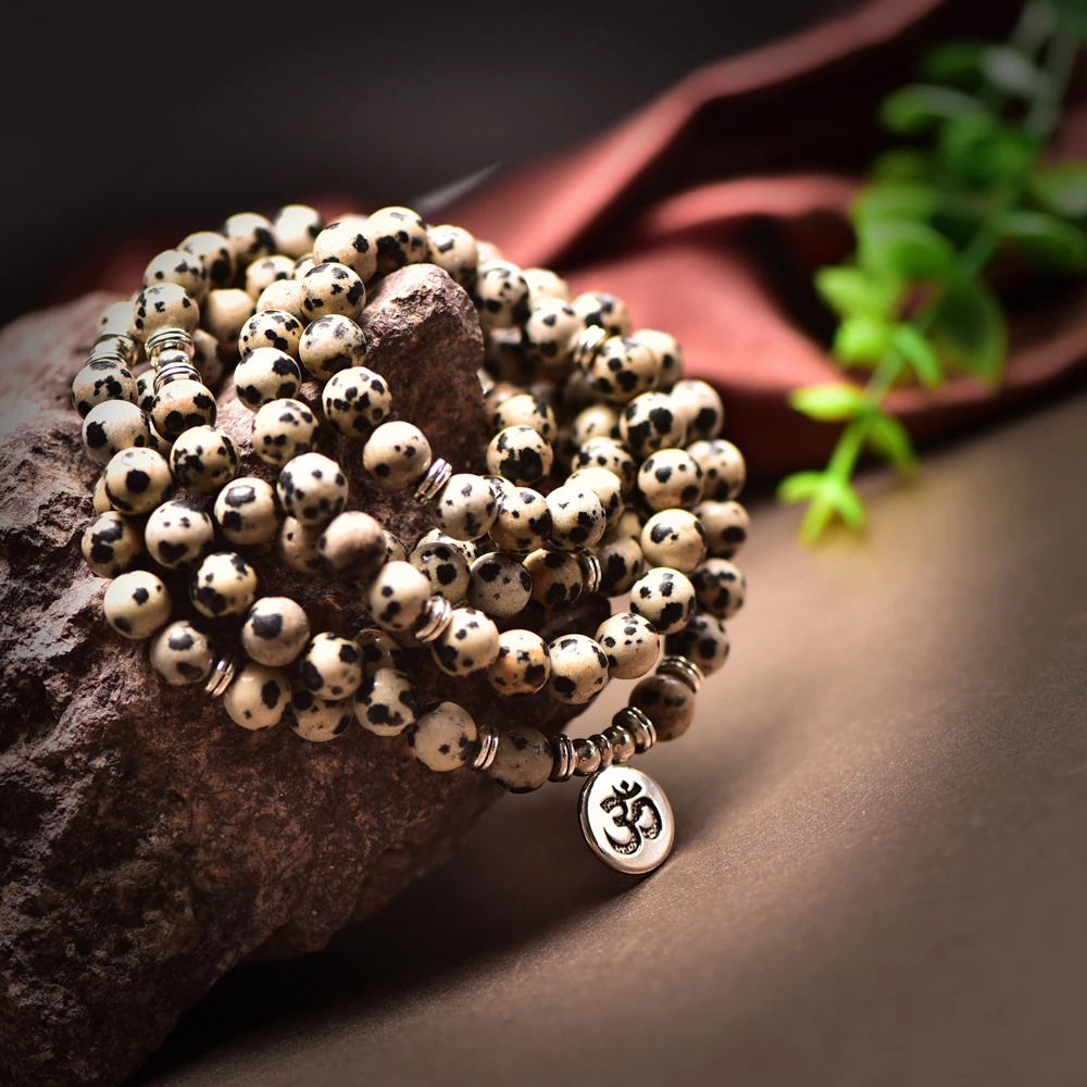 Браслет и ожерелье для йоги из натурального камня с 108 бусинами, ручной работы для женщин с подвесками ОМ, лотоса, Будды и древа жизни, подарок.