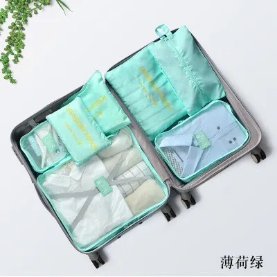 Mint Green 7 шт./компл., аксессуары для путешествий, Женский Органайзер упаковка сумки, дорожные сумки, сумки для хранения Водонепроницаемый Домашняя одежда кубики для чемодана - Цвет: Mint Green