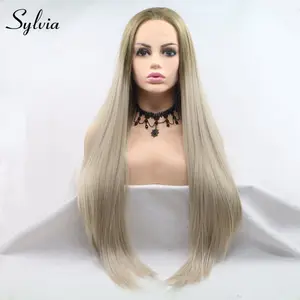 Парик silvia из канекалона, волосы, прямой парик с эффектом омбре, блонд, синтетические кружевные передние парики, термостойкие волосы, натуральные волосы, длинный парик