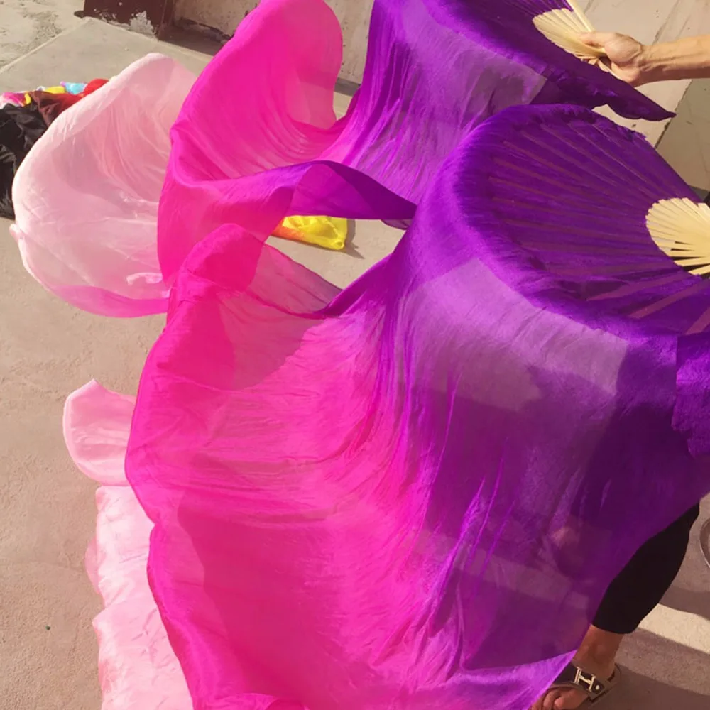 

Cheap Belly Dance Fans For Ladies 100% Silk Veil Girl Women Red Yellow Blue Belly Exhibition Professional Fans Accessories 10429