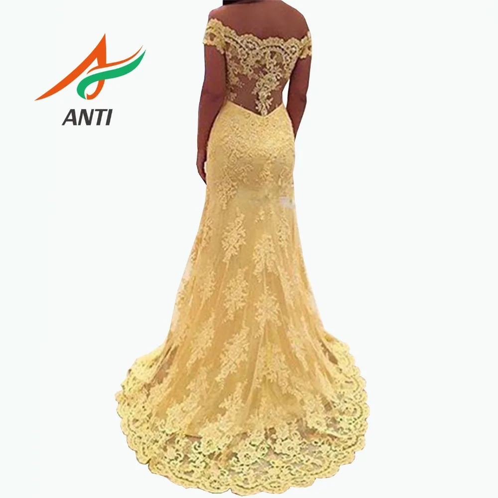 ANTI Arabic Yellow Mermaid Long Prom Dresses 2019 Backless Formal Party Gowns Women vestidos de gala Longue jurken Custom | Свадьбы и