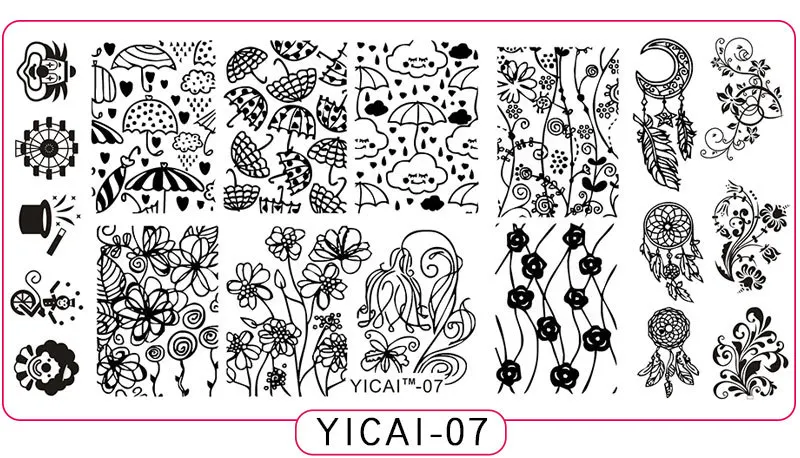 07 YICAI(1-40) серия-изображения пластины для штамповки ногтей трафарет шаблон металл различные фулкавер цветок 1 шт. изображение штамп пластины - Цвет: 07