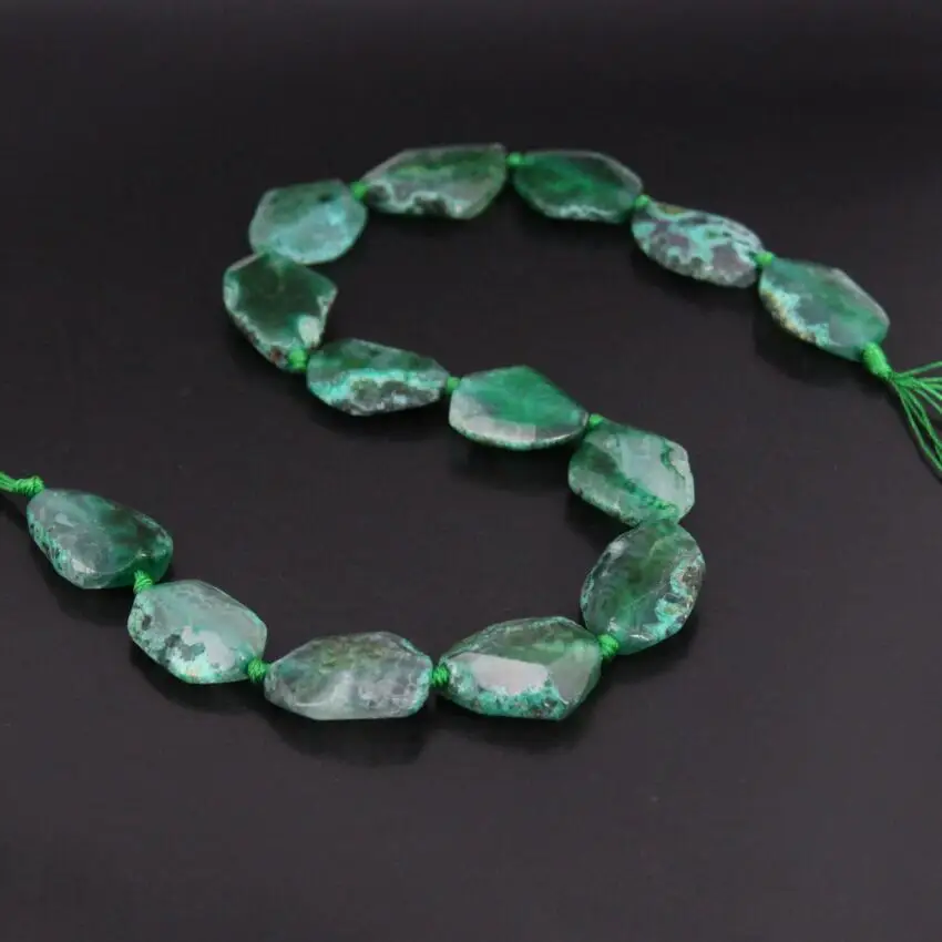 Ограненные зеленые необработанные Агаты Approx14PC/нитка объемные бусины-самородки