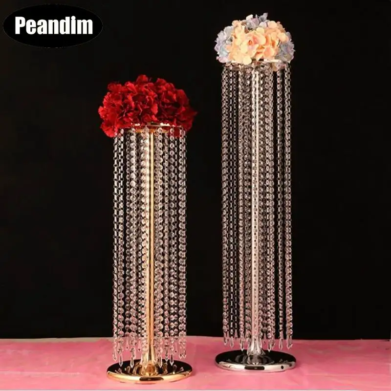 PEANDIM Роскошный Золотой Серебряный Акриловый Кристалл Свадебный Стол Центральные вечерние события дорога ведущий цветок держатель обручение украшения