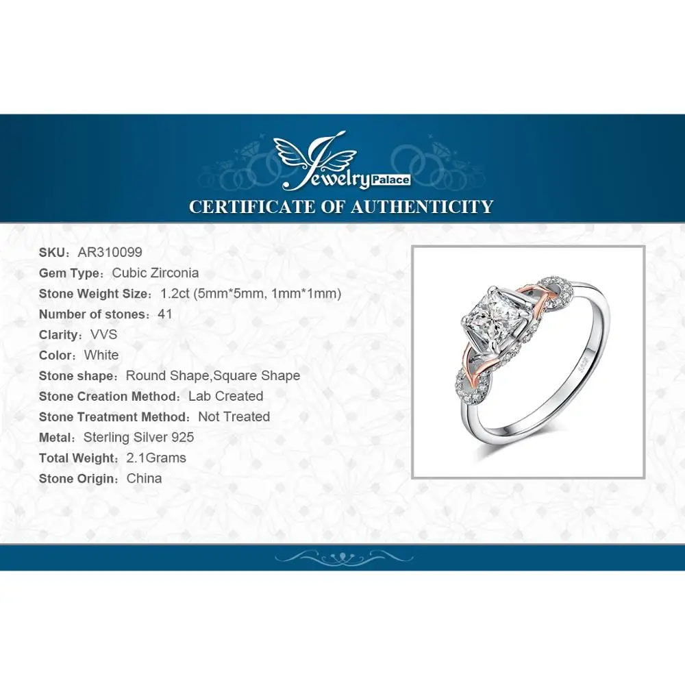 Женское Обручальное Кольцо JewelPalace кольцо из стерлингового серебра 925 пробы с