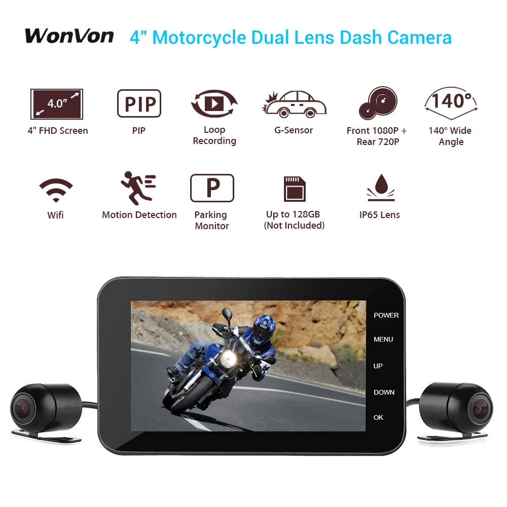 WONVON 4 &quotlcd wifi мотоциклетная камера IP67 140 градусов Dashcam экшн DVR циклическая запись| |
