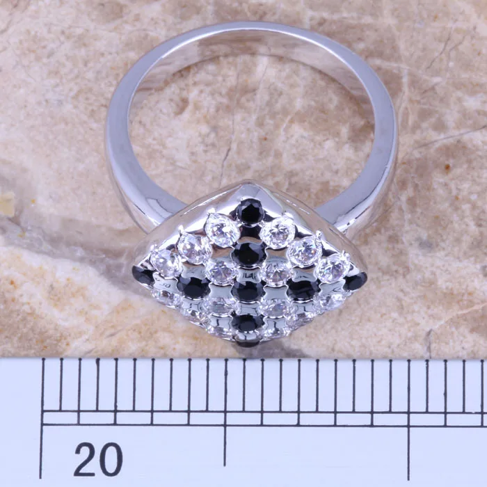Светящийся Белый CZ черный кубический цирконий посеребренное женское кольцо