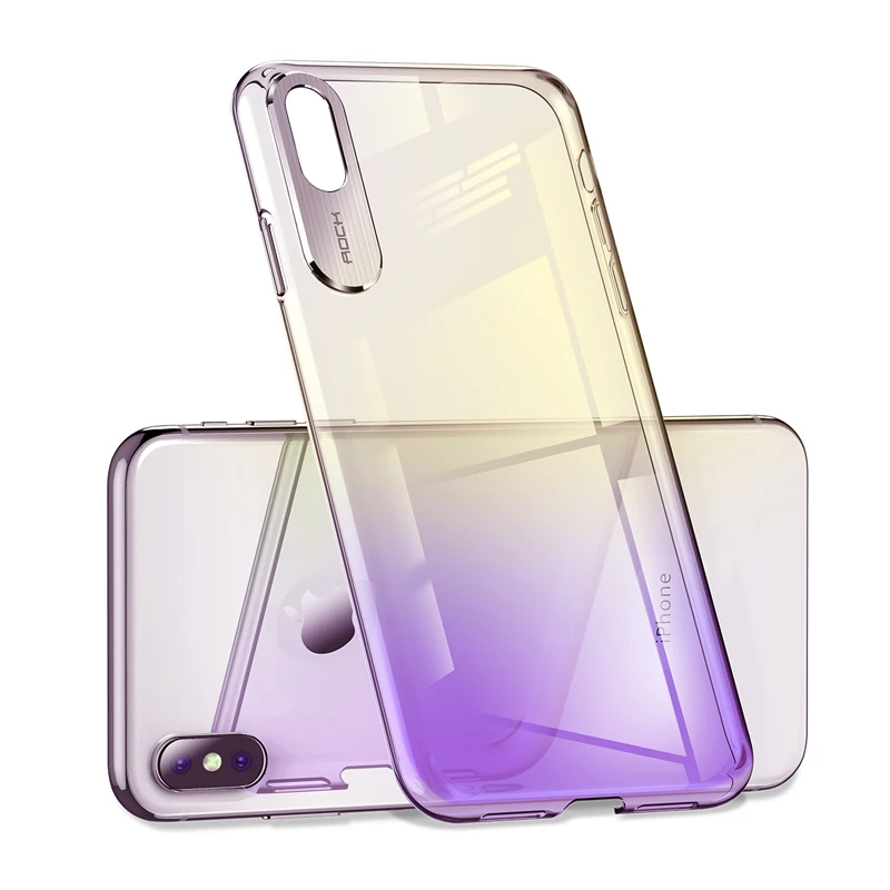 Градиентный чехол ROCK для Apple iphone X XS Max XR, роскошный тонкий прозрачный защитный чехол для iphone XR XS, прозрачный чехол - Цвет: purple