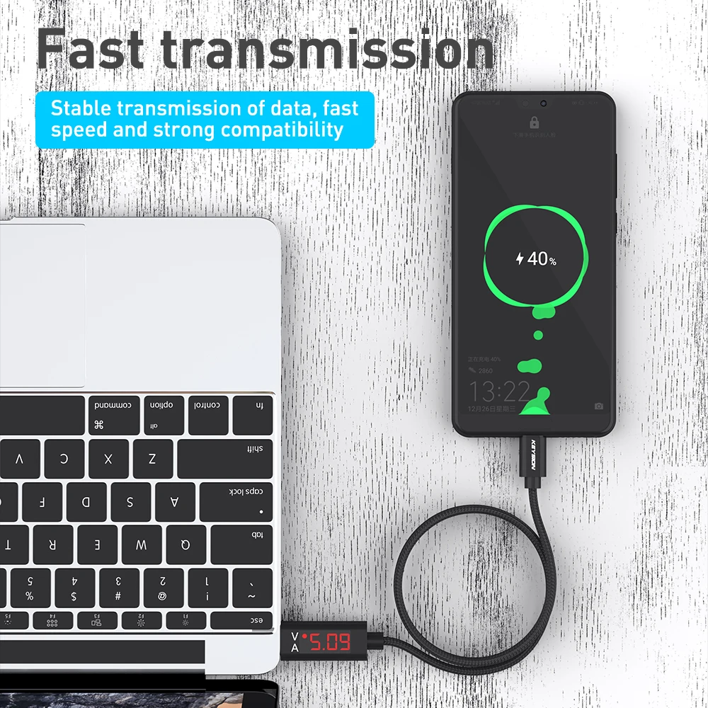 Кабель KEYSION USB Type C с цифровым дисплеем провод для быстрой зарядки телефона Samsung S10