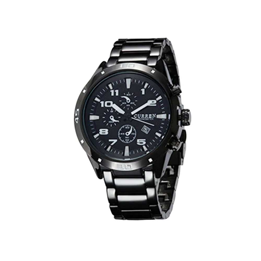 Мужские наручные часы из нержавеющей стали с Лунными фазами и календарем для