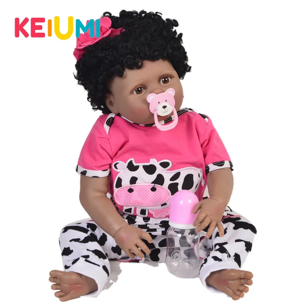 

23Inch Black Reborn Doll Full Body Silicone Vinyl Boneca Reborn Baby Princess Cartoon Curved Hair Baby Toys Girl Christmas Gift