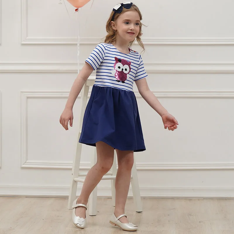 Dxton Girl Summer Clothing Rainbow Dress Sequined 2019 Kids for Girls Cartoon Children Vestidos Stripe Dresses | Детская одежда и
