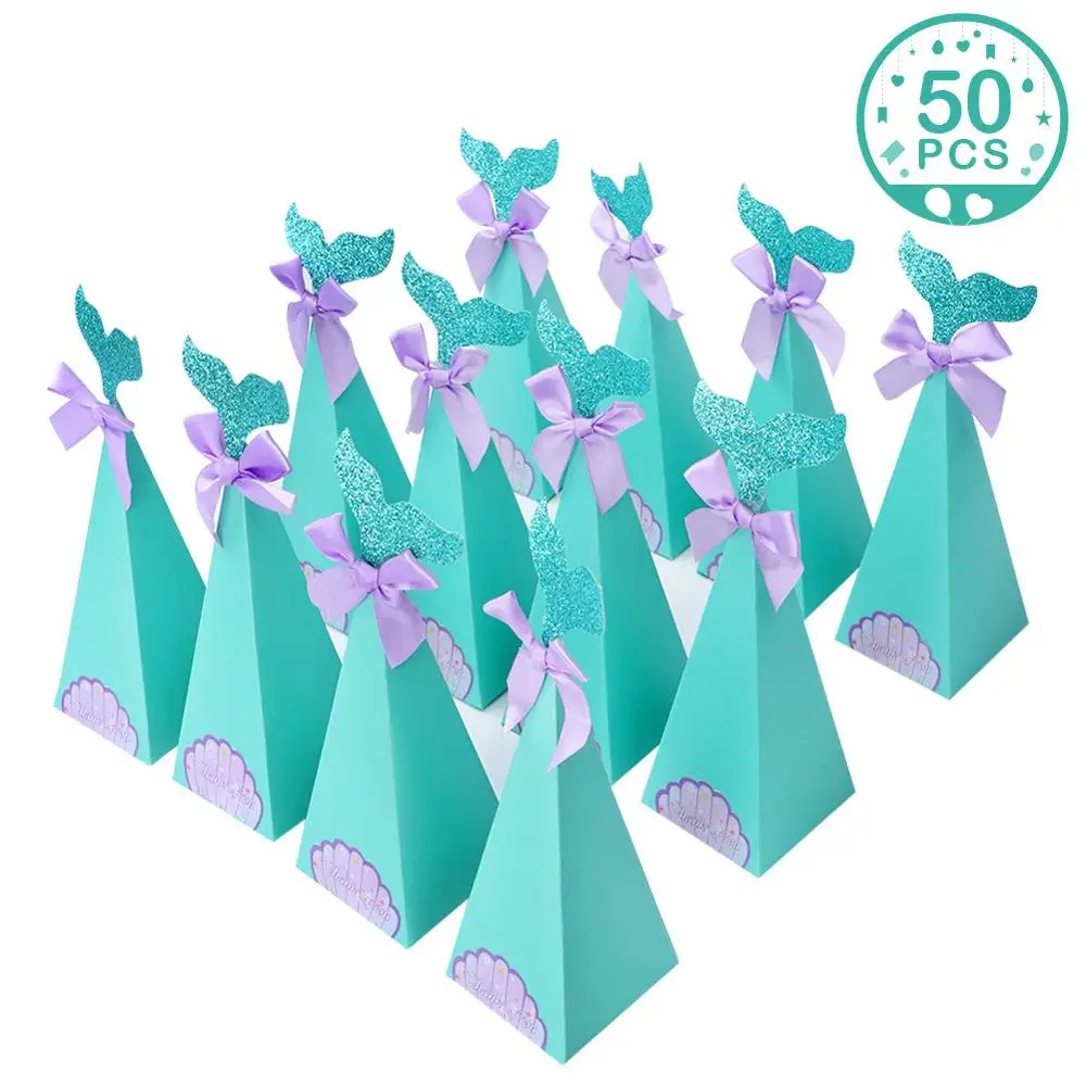 50pcs Mermaid Box Теплые 48 шт. вечерние бумажные подарочные коробки для конфет в виде русалки, висячие Сумки для маленьких детей, подарки на свадьбу, день рождения, вечеринку - Цвет: 50pcs Mermaid Box