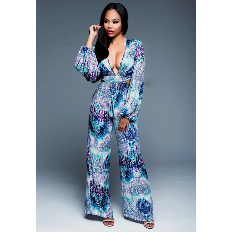 Комбинезон 2016 летняя мода печати женщины комбинезон полная длина свободно