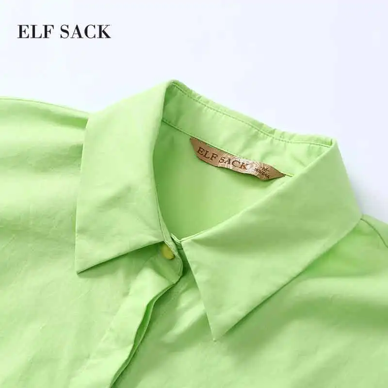Женская короткая хлопковая рубашка ELFSACK однотонная Повседневная в Корейском