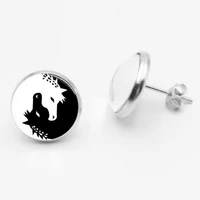 2018 aretes de mujer handmade horse jewelry yin yang black white animals art glass silver earring creative chaveiro charms