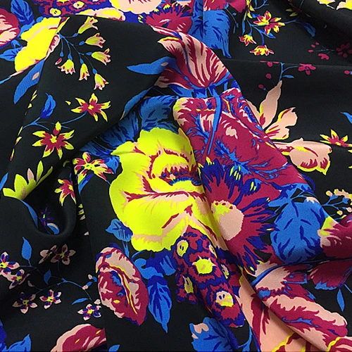 Цветочный принт в ночной шелк креп де шин ткань 17 momme ширина 140 см SCDC660|fabric fabric|printed