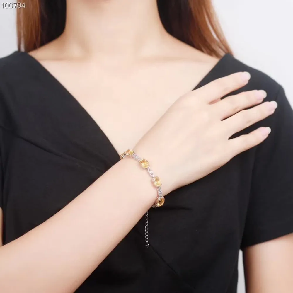 

gemstone jewelry white golden 925 sterling silver natural citrine yellow crystal adjustable beaded bracelet for women