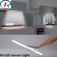 zjright 64 led pir auto sensor light rechargeable battery light induction light cabinet bedroom wardrobe indoor stair wall light