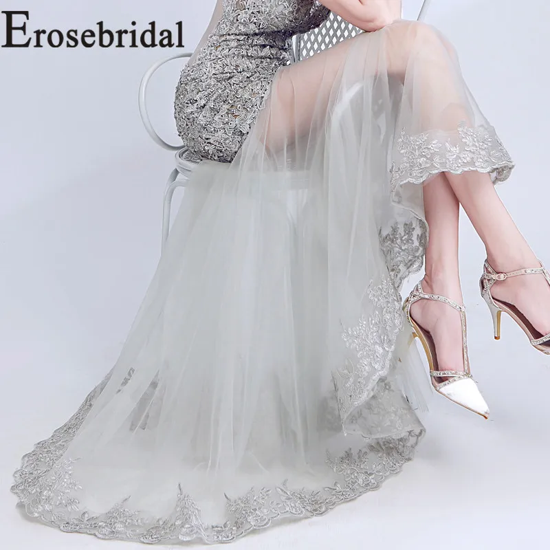 Erosebridal Новое поступление 2019 серебристо серое вечернее платье длинное Тюль