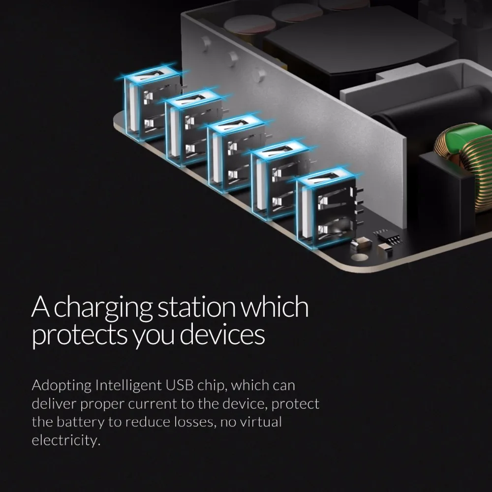 Зарядная док станция ORICO с 5 USB портами и держателем для телефона В 2 4 А * 40 Вт макс.