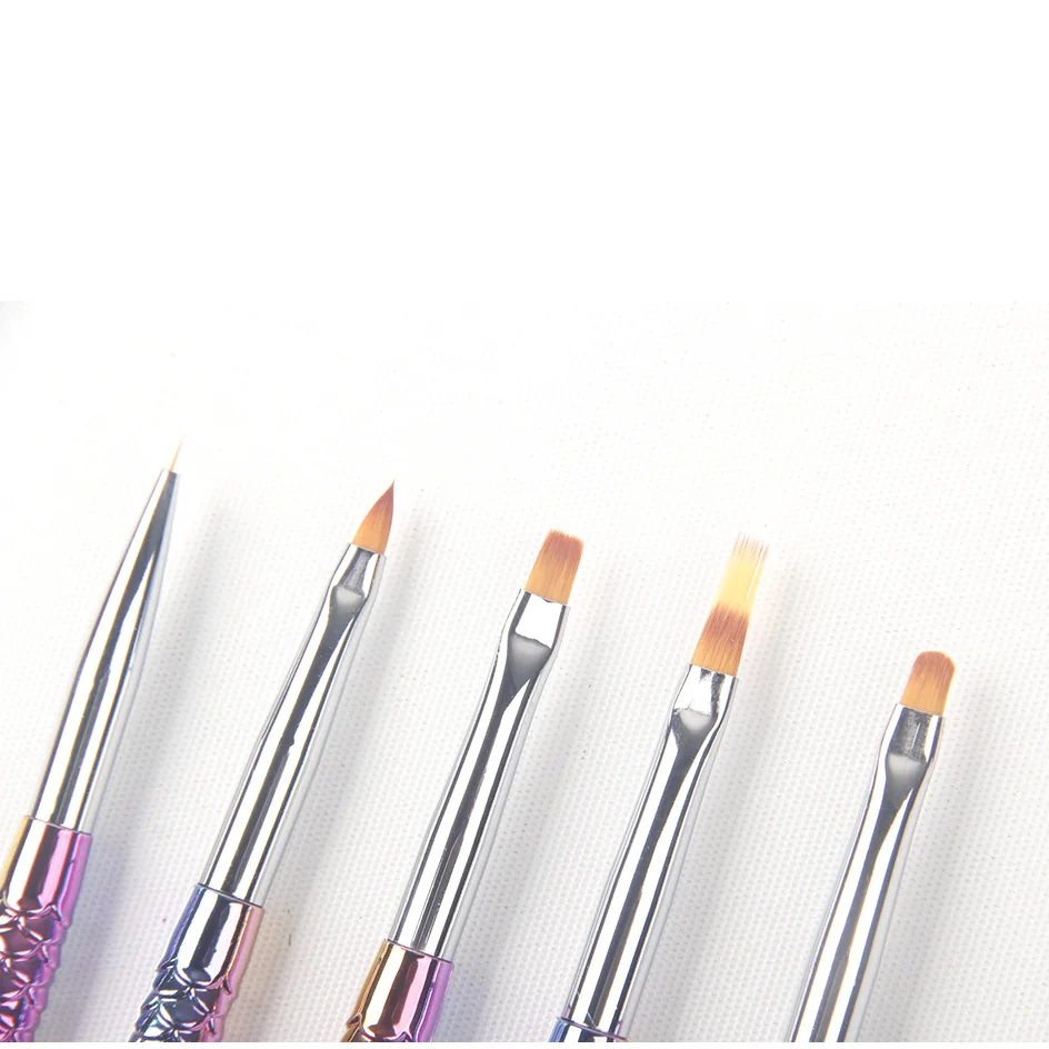 

ANGNYA 5pcs Mermaid Design Handle Nail Art Acrylic UV Gel Extension Brush Flower Design Drawing Painting Pen Set Nail Art Tools