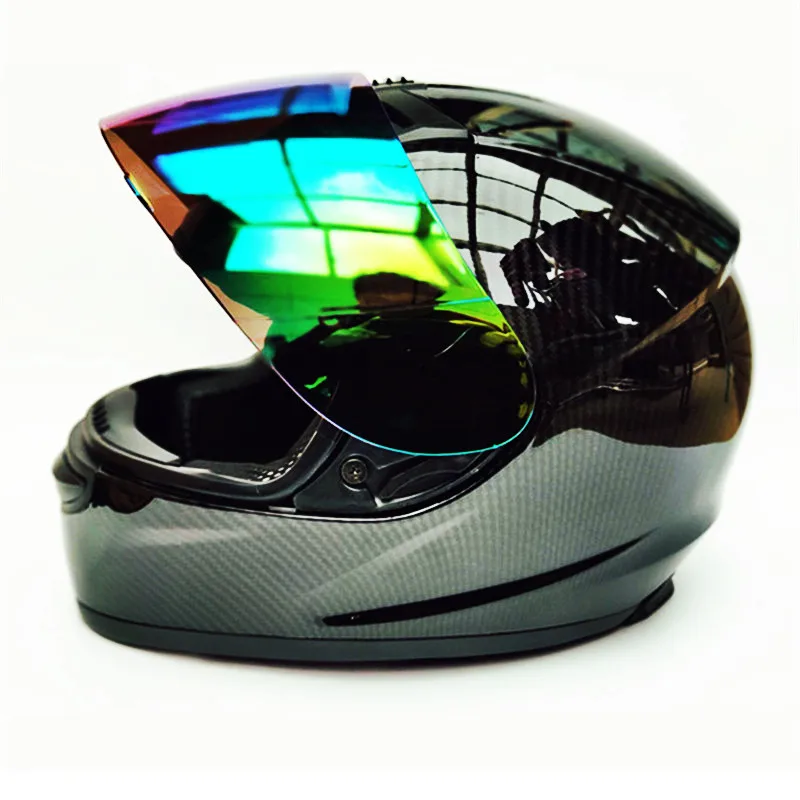 Carbon Fiber Pattern Motorcycle Modular Full Face Helmet Color Visor Sun Shield Matt Black; Size L (22.4-22.8 Inch)