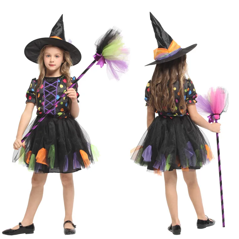 

Girls Halloween Gothic Witch Costumes Kids Children Magician Sorceress Cosplays Purim Carnival Stage play Masquerade party dress
