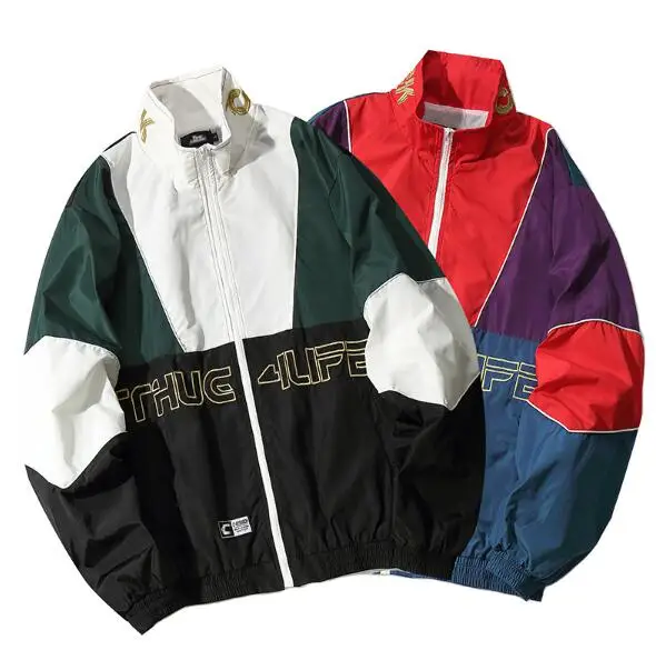 Мужская куртка в стиле хип хоп с цветными блоками Лоскутная спортивная ветровка