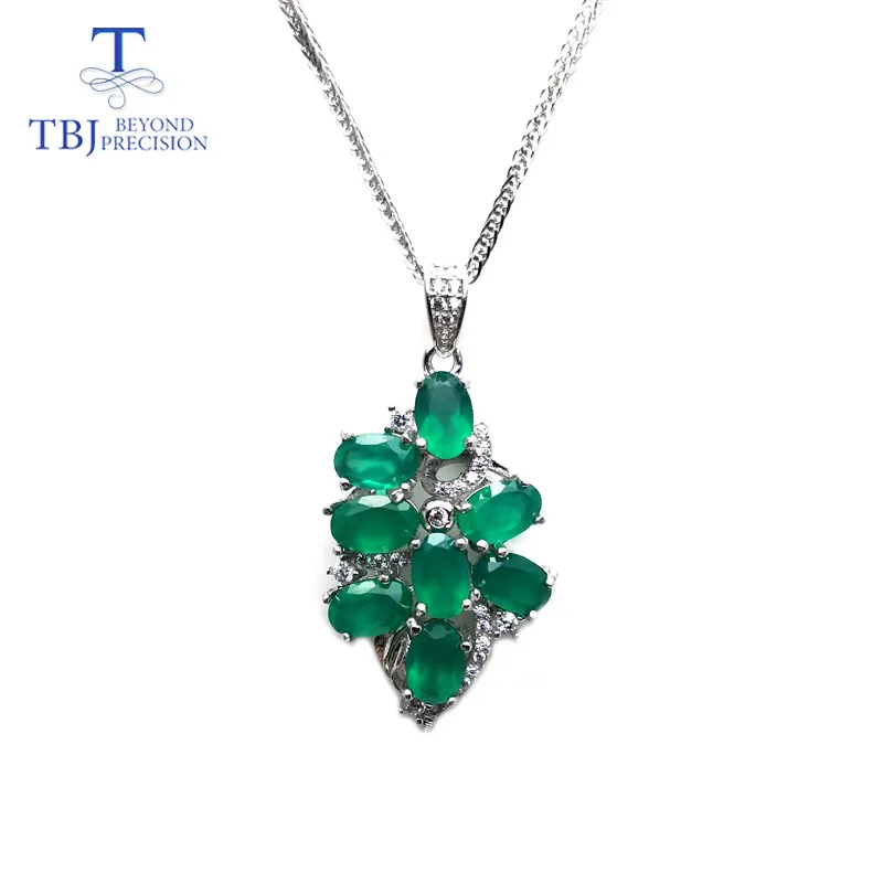 

TBJ,New elegant pendant with Natural green agate gemstone in 925 sterling silver charming jewelry for women mom with gift box