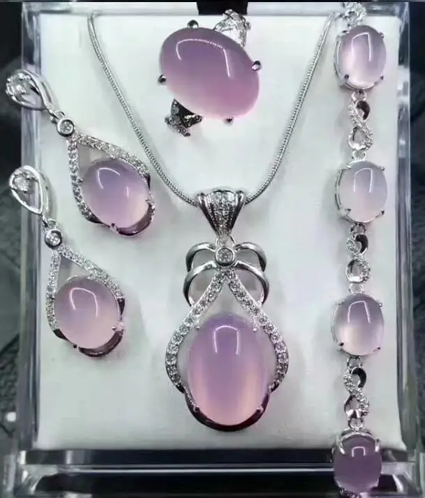 boutique jewelry 5color Natural Chalcedony pendant 925 silver wholesale ring earring Braceletnecklace set | Украшения и