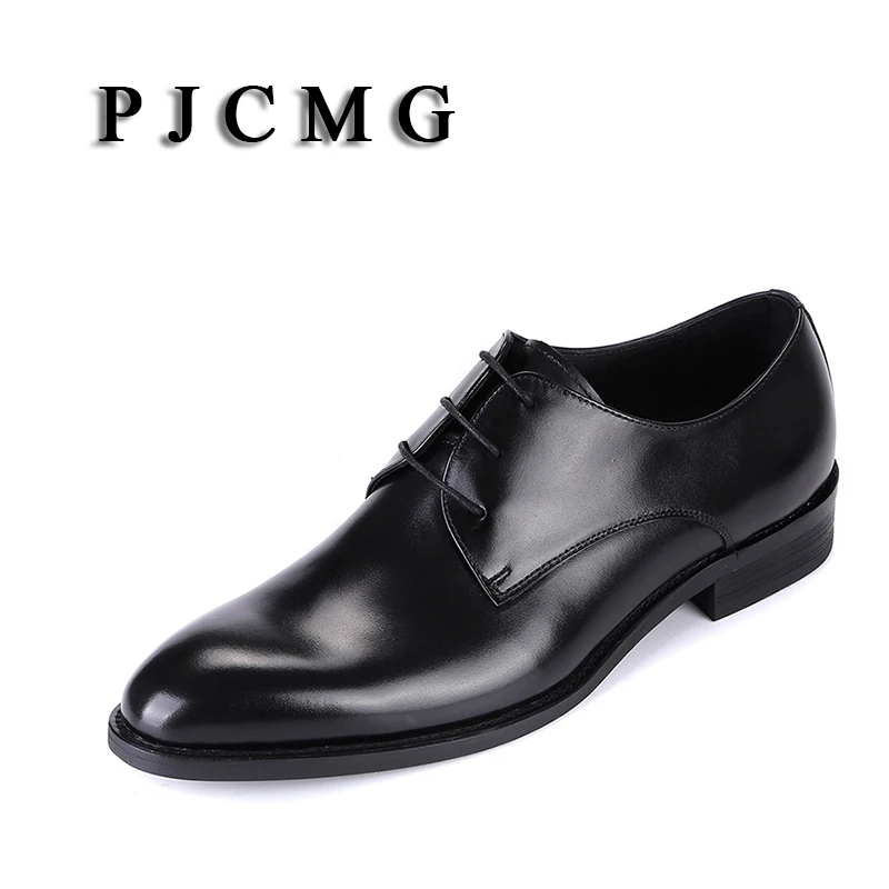 

Туфли PJCMG высокого качества с острым носком из натуральной кожи на шнуровке однотонные повседневные Черные свадебные мужские туфли оксфорд...