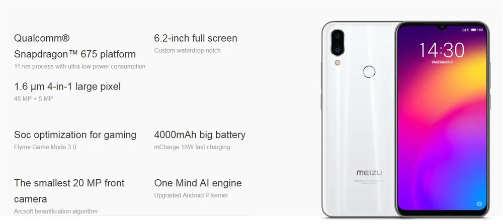 Meizu Note 9, глобальная версия, 675 МП камера, 4 Гб ОЗУ, 64 Гб ПЗУ, 4G LTE Snapdragon 6,2, четыре ядра, 2244 дюймов, 1080 x p, FHD, отпечаток пальца