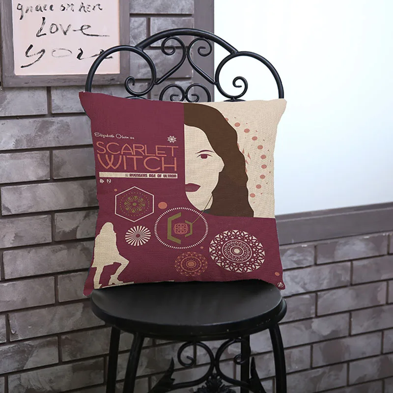 Подушечка для дивана из хлопкового льна "Film Avenger League 2" в домашнем европейском стиле для украшения автомобиля, подарка, спальни. Наволочка для подушки 45*45 см.