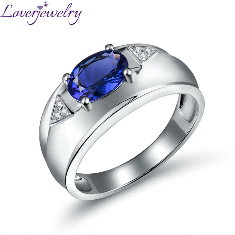 LOVERJEWELRY Винтажное кольцо из танзанита овальное 6x8 мм 18Kt белое золото натуральный